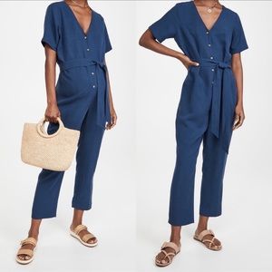 Hatch Deep Blue Button-Front Jumpsuit